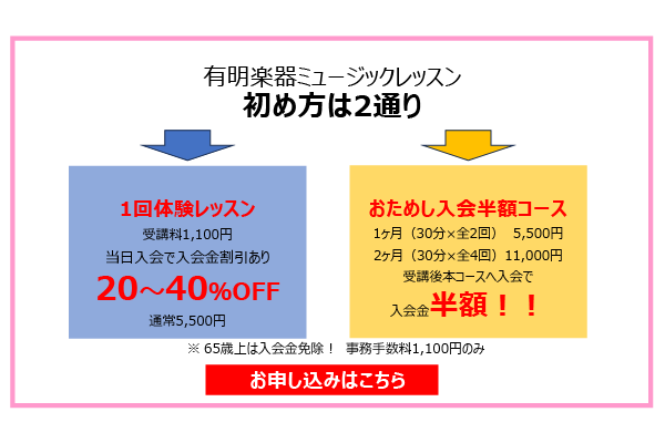 全コース無料体験レッスンン実施中！　お申し込みはこちら